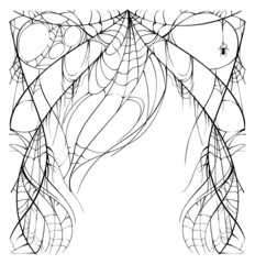 Wall Mural - abundant torn web and spider on white background. template halloween greeting card frame