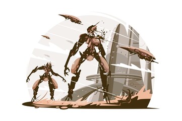 Cyborgs on battle field