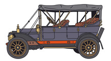 The Vectorized Hand Drawing Of A Vintage Dark Blue Car