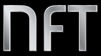 Wall Mural - silver text nft non fungible token design element isolated on black. pay for unique collectibles in 
