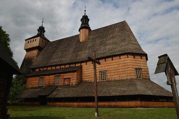 Sticker - Scenic view of Orthodox Woody Church in Poland under a cloudy day