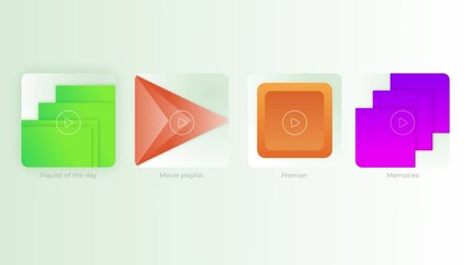 Aufkleber - Visualization of colorful computer or smartphone icons on colorful gradient background. Motion. Different types of folders and triangular shaped play icon.