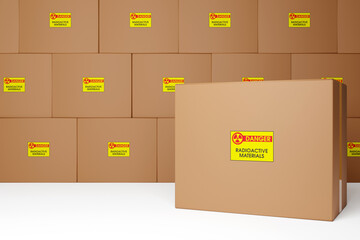 Canvas Print - Transportation of dangerous goods and hazardous materials. Cardboard boxes labeled 