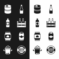 Wall Mural - Set Pack of beer bottles, Plastic, Metal keg, Beer can, Bottle cap with and Ice bucket icon. Vector