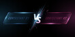 Versus screen with frame. Letters VS with sparkling flash for sport games, tournament, cybersport, martial arts, fight battles. Game concept. Vector illustration