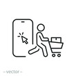 online shipping icon, ecommerce, click with collect order, phone and  consumer, pick and receive cart with box, thin line symbol on white background - editable stroke vector illustration
