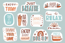 Yoga, Mindfulness Patches Collection. Stickers, Badges