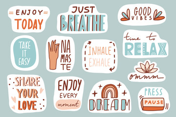yoga, mindfulness patches collection. stickers, badges