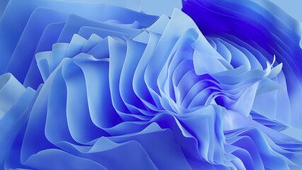 Wall Mural - 3d render, abstract blue background with layers of silk folded drapery, fashion wallpaper