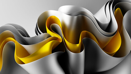 Wall Mural - 3d render, abstract modern minimal white yellow background with folded cloth macro, fashion wallpaper with wavy layers