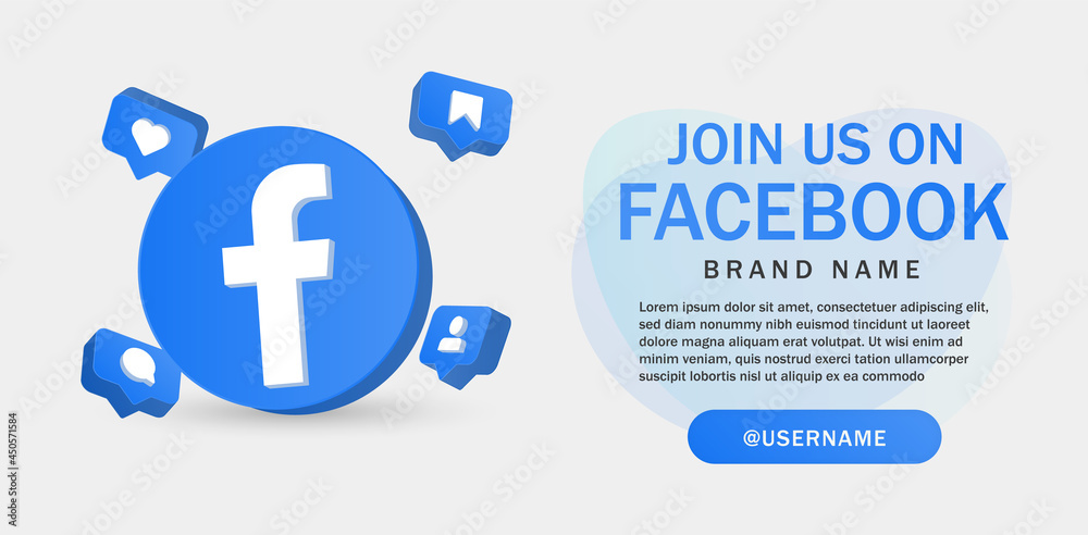 follow us on facebook for social media icons banner in 3d round circle ...