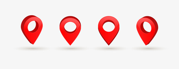 Isometric red map pointers icons - place location and destination symbols - Pin marke map 3d icon - 3D location pointer