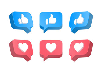 Wall Mural - Social media notification icons in 3d speech bubbles like love icon