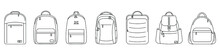 Backpack Icon. Vector Illustration. Set Of Black Linear Backpack Icons. Isolated Backpack Icons