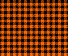 Halloween Or Thanksgiving Day Seamless Pattern. Black And Orange Gingham Plaid Texture With Whole And Striped Squares. Checkered Background For Fall Blanket Or Tablecloth. Vector Flat Illustration.