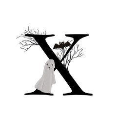 Halloween alphabet with the letter X. Design for greeting cards, holidays, parties and invitations. Drawing for printing on Halloween. Decoration for the interior.