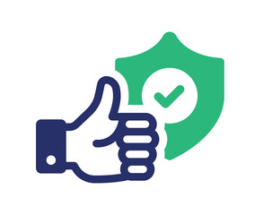 Poster - Thumb up with shield icon symbol of protect, security, safety icon.