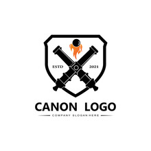 Cannon Logo Vector Icon, Army War Weapon, Bomb, Explosive Device, Royal Guard, Retro Vintage