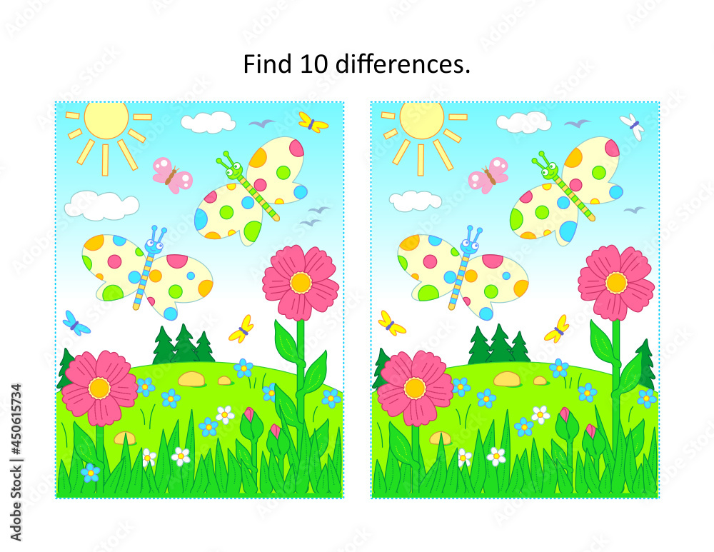 Spring or summer joy. Find ten differences picture puzzle with ...