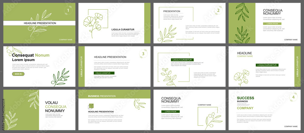 Presentation and slide layout background. Design green leaves template ...