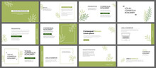 Presentation And Slide Layout Background. Design Green Leaves Template. Use For Business Keynote, Presentation, Slide, Marketing, Leaflet, Advertising, Template, Modern Style.