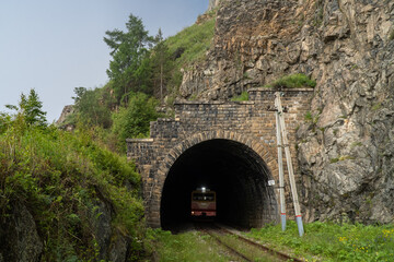 Wall Mural - Train rides in a tunnel on the Circum-Baikal Railway