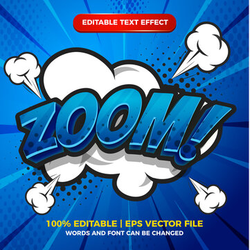 Zoom comic cartoon text effect with speech bubble on halftone comic background