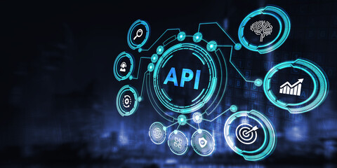 API - Application Programming Interface. Software development tool. Business, modern technology, internet and networking concept.