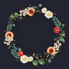 Poster - Blooming round spring wreath vector