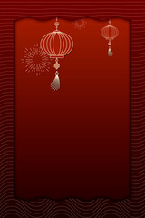 Traditional Chinese red lantern design card with copy space