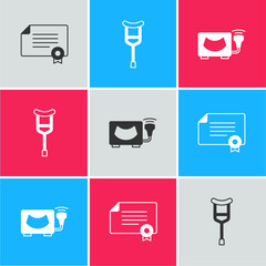 Poster - Set Certificate template, Crutch or crutches and Ultrasound icon. Vector