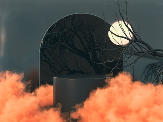 Poster - Halloween background with product stand. 3d rendering.