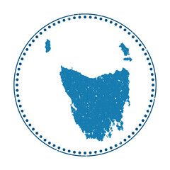 Tasmania sticker. Travel rubber stamp with map of island, vector illustration. Can be used as insignia, logotype, label, sticker or badge of the Tasmania.