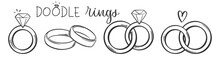 Wedding Ring. Wedding Jewelry In Doodle. Hand Drawn Ring Set. Marriage Symbol. Vector EPS 10