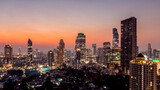 Fototapeta Miasto - Bangkok city - Aerial view of Bangkok city downtown cityscape urban skyline at night , landscape Thailand