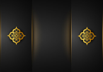 Wall Mural - Art of traditional Indian geometric. Luxury mandala graphic background. gold black ornamental on shadow transparency. Decorative pattern east style. Vector illustration with copy space.