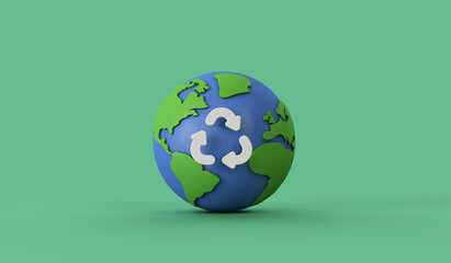 Wall Mural - Global recycling. Earth model with a recycle symbol. 3d rendering