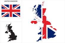 Carte Du Royaume Uni Avec Fond Drapeau Britannique - Carte Sous Forme De Motif Noir Et Drapeau De La Grande-Bretagne Disponibles Séparément