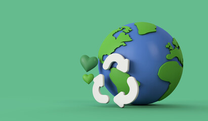 Wall Mural - Global recycling. Earth model with a recycle symbol. 3d rendering