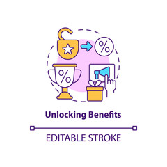 Wall Mural - Unlocking benefits concept icon. Loyalty program gamification abstract idea thin line illustration. Earn bonuses and benefits for discount. Vector isolated outline color drawing. Editable stroke