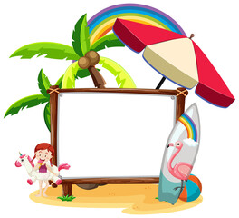 Wall Mural - Summer Beach theme with empty banner isolated on white background