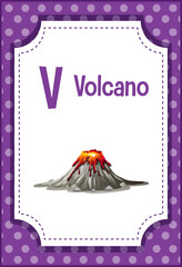 Sticker - Alphabet flashcard with letter V for Volcano