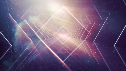 Wall Mural - nebula neon loop. travel passing neon light with star glow go to deep galaxy seamless loop.