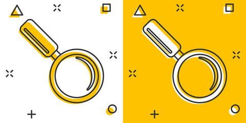 Poster - Vector cartoon loupe icon in comic style. Magnifier sign illustration pictogram. Search business splash effect concept.