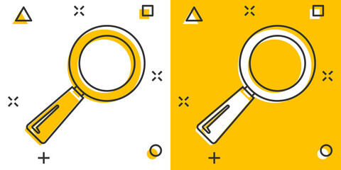 Poster - Vector cartoon loupe icon in comic style. Magnifier sign illustration pictogram. Search business splash effect concept.