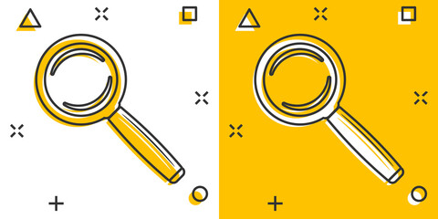Poster - Vector cartoon loupe icon in comic style. Magnifier sign illustration pictogram. Search business splash effect concept.
