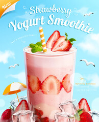 Wall Mural - 3d strawberry yogurt smoothie ad