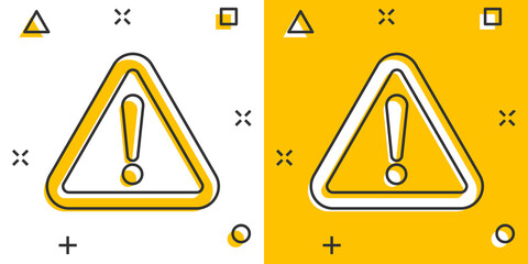 Vector cartoon danger icon in comic style. Attention caution sign illustration pictogram. Danger business splash effect concept.