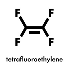 Poster - Tetrafluoroethylene (TFE), polytetrafluoroethylene (PTFE) polymer building block. PTFE is used in non-stick coating for cookware and as a lubricant. Skeletal formula.