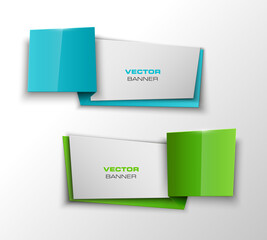Poster - Abstract 3d banner set. Place for your text shape. Rectangle form two advertising banner poster. Flat paper banner image. Advertising design shape. label ribbon tag. Two straight arrow ribbon banner